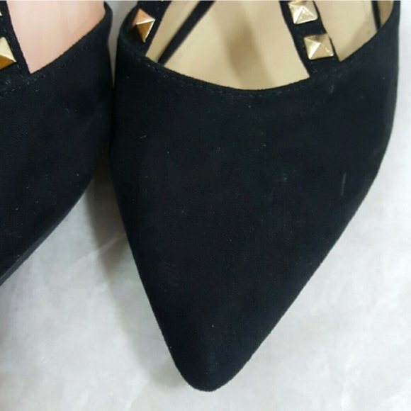 Black Studded Pointed Toe Flats - Picture 3 of 7